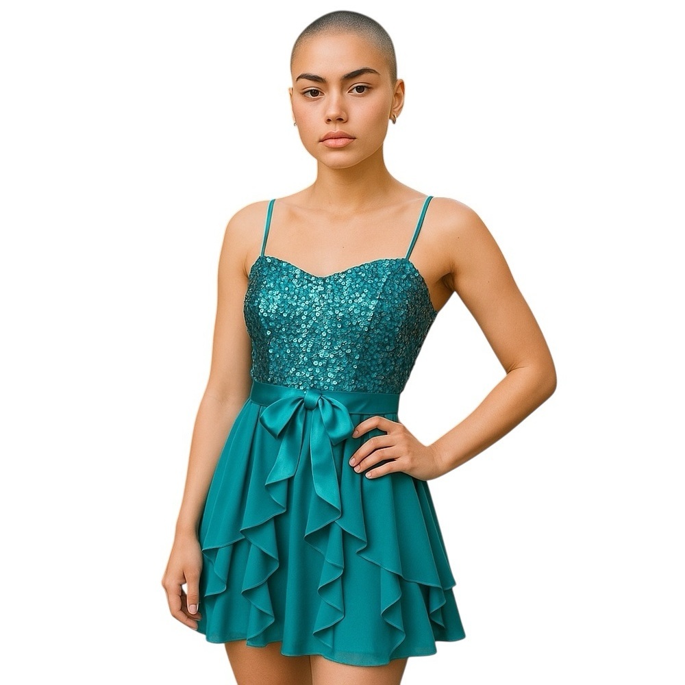 Gitzy Shimmering Hailey Logan Dress by Adrianna Papell  (Jam) Green. Sz 3/4.
